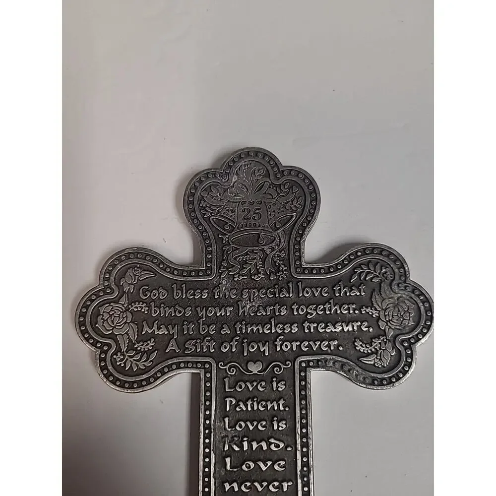 25 Anniversary Christian Bless Pewter Wall Cross 5 1/2” Length 3 1/2” Wide